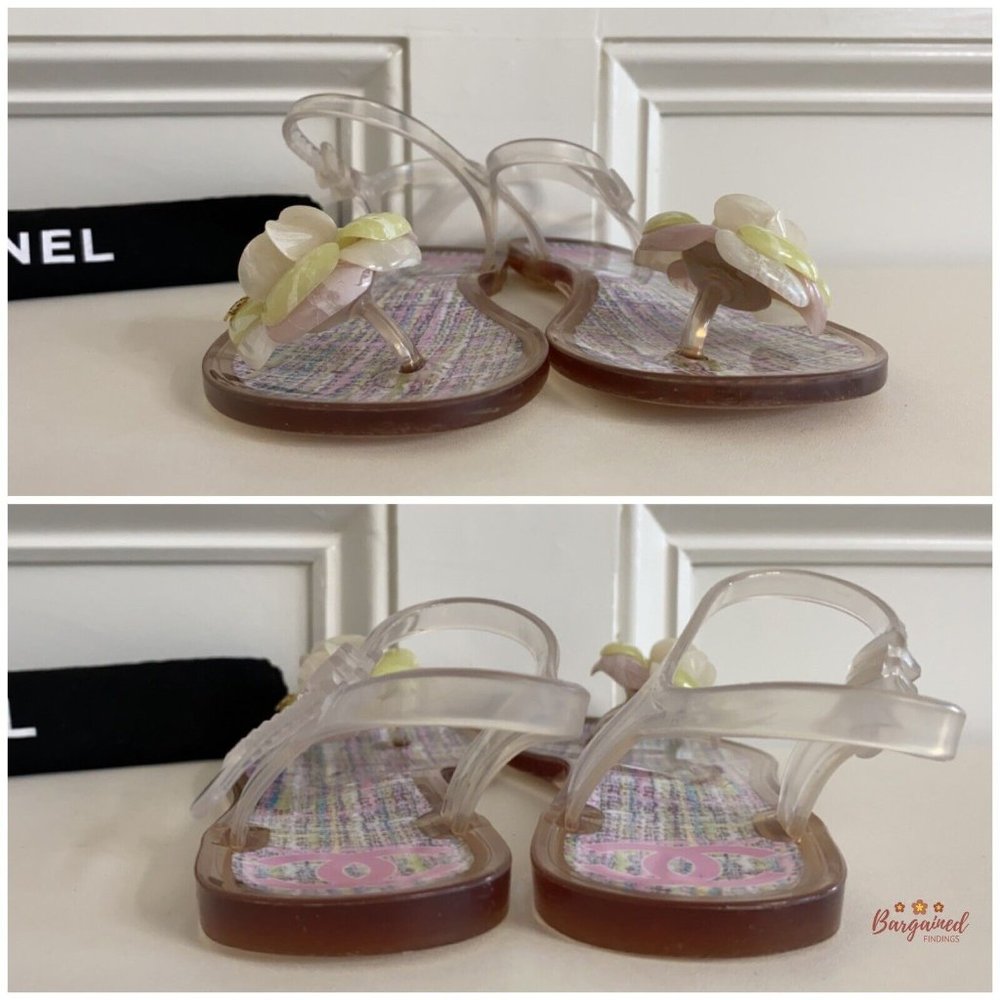 Authentic CHANEL Pink CC Clear Camelia Jelly Strap Flip Flops Flat Sandals 36/6 - Picture 12 of 14